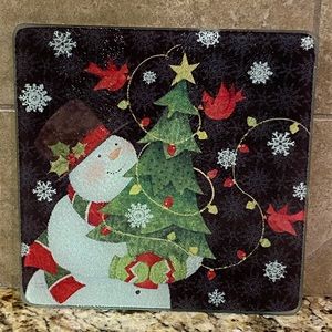 Susan Winget Square Glass Hot Plate Snowman Christmas Tree Cardinals Snowflakes